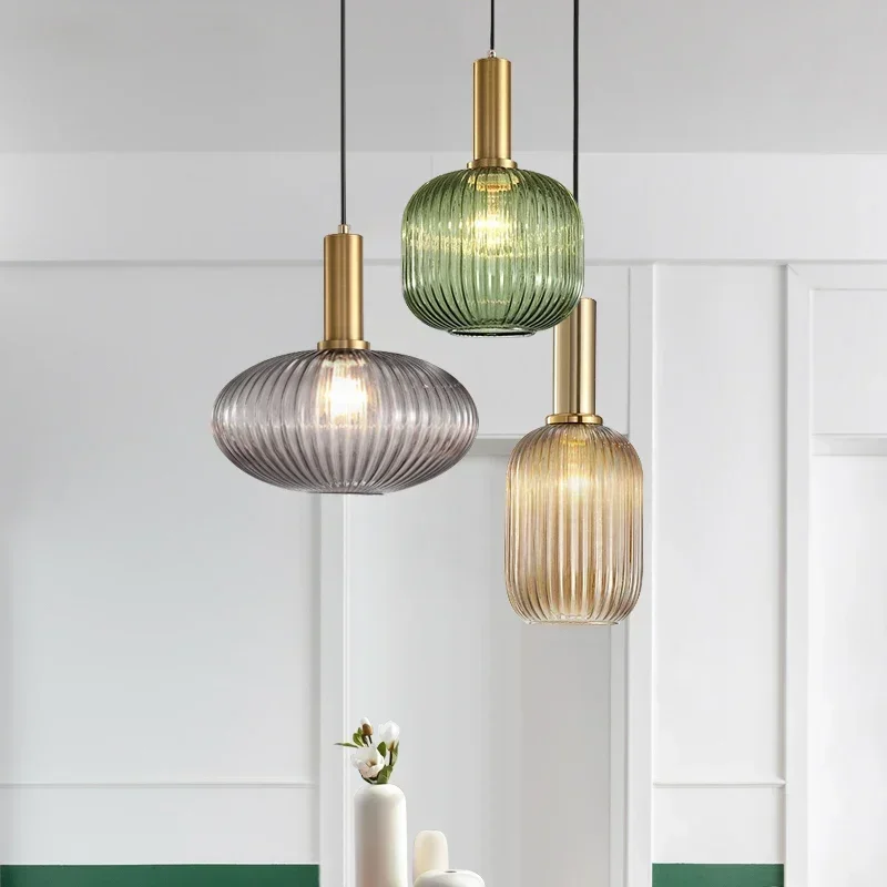 Commercial Kitchen Island - Vintage coloré verre rayé pendentif lustre